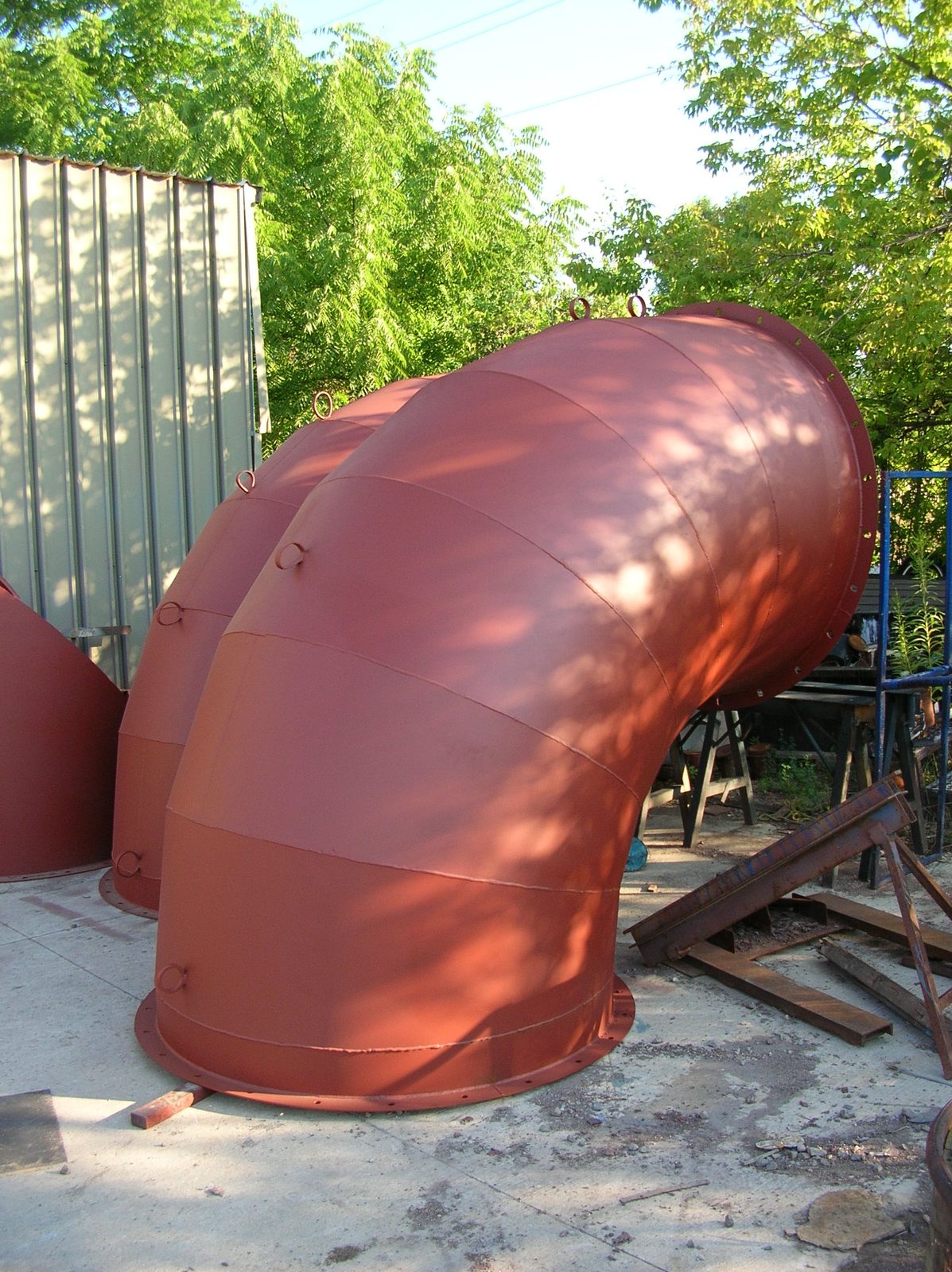 Large diameter segmented elbows, custom fabricated by Dan's Welding & Fabricating in Burlington