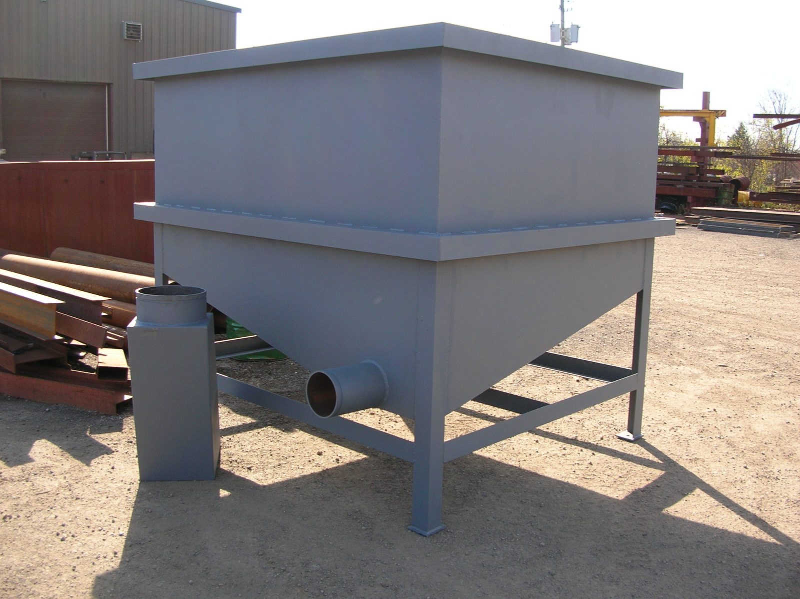 Large square hopper, custom fabricated by Dan's Welding & Fabricating in Burlington