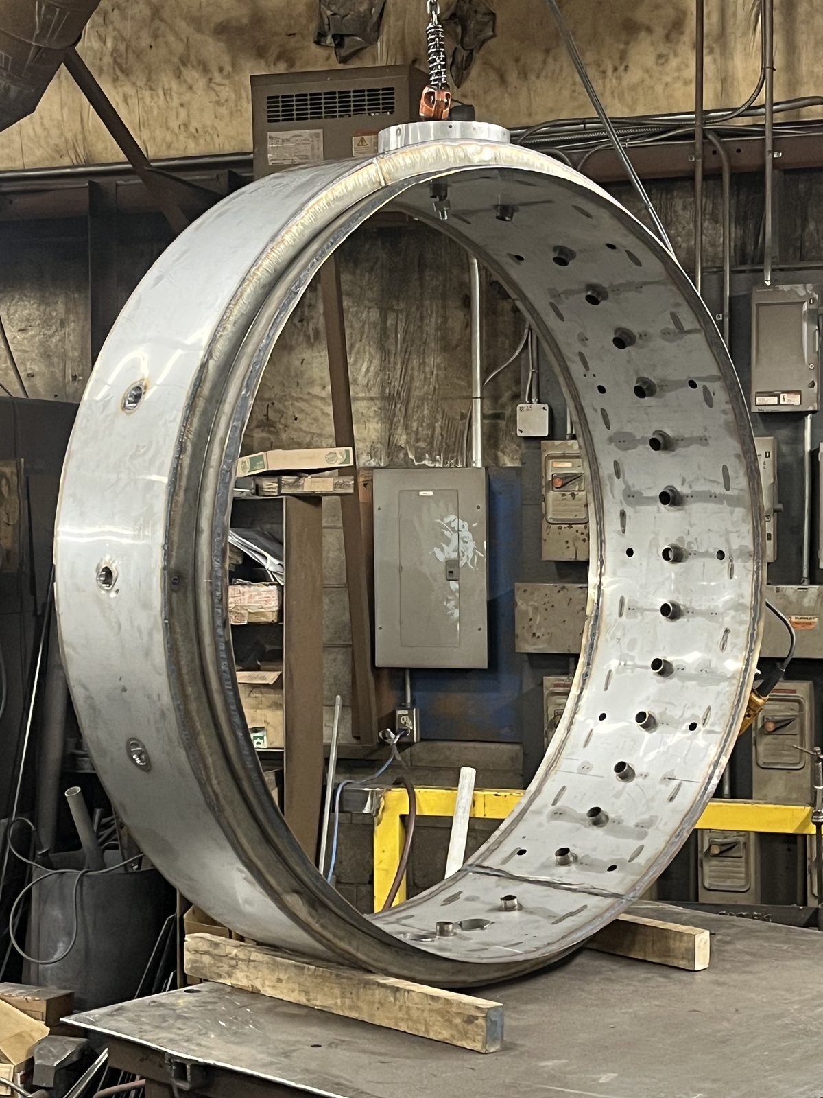 Stainless steel furnace shell, custom fabricated by Dan's Welding & Fabricating in Burlington