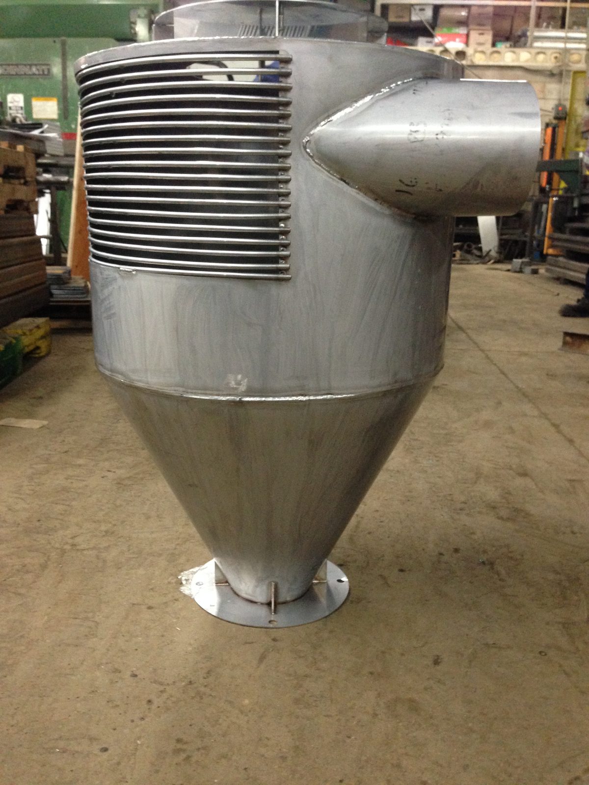 Stainless steel hopper, custom fabricated by Dan's Welding & Fabricating in Burlington