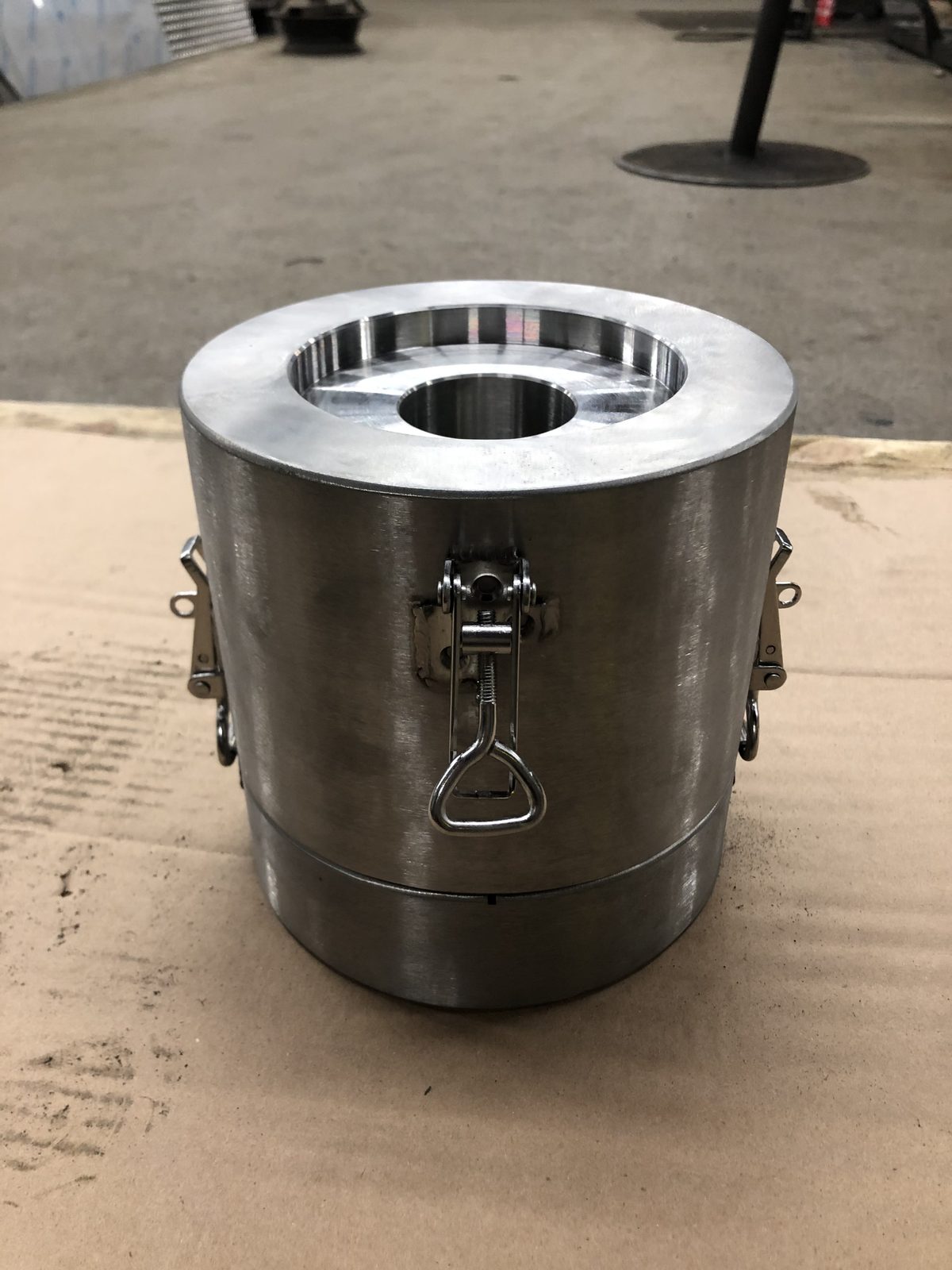 Stainless steel jacket for nuclear medicine, custom fabricated by Dan's Welding & Fabricating in Burlington
