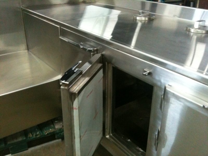 Stainless steel lined cabinet for hospital, custom fabricated by Dan's Welding & Fabricating in Burlington