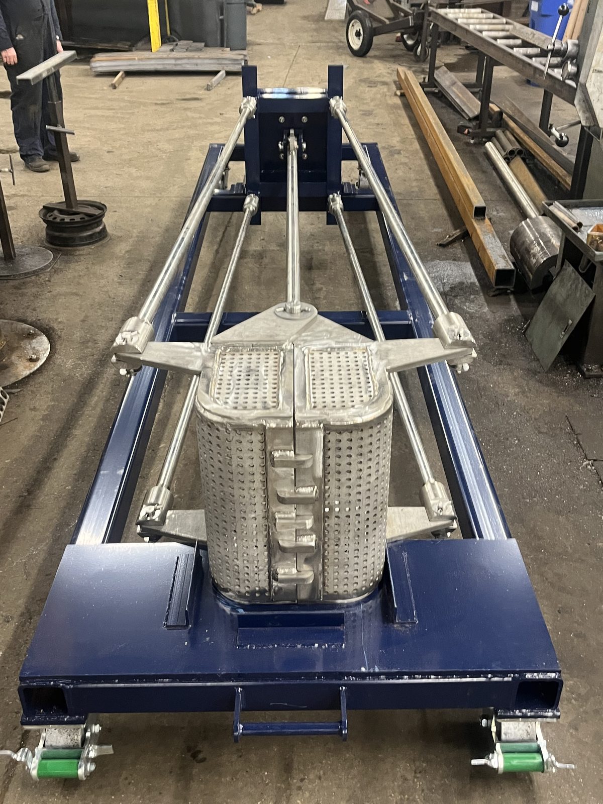Stainless steel scoop for the steel industry, custom fabricated by Dan's Welding & Fabricating in Burlington
